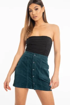 Rebellious Fashion Green Corduroy Button Front Mini Skirt - Vicky