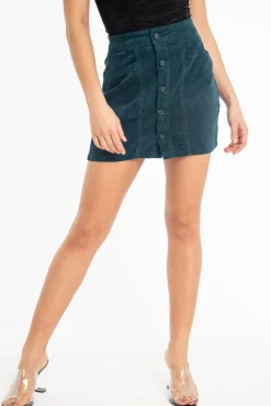 Rebellious Fashion Green Corduroy Button Front Mini Skirt - Vicky