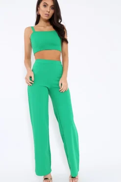 Rebellious Fashion Green Crop Top and Trousers Co-ord Set - Kimmy