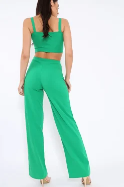 Rebellious Fashion Green Crop Top and Trousers Co-ord Set - Kimmy
