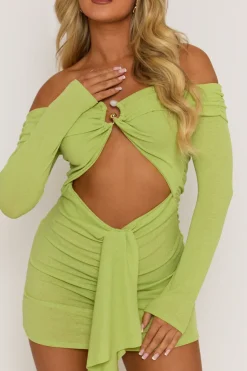 Rebellious Fashion Green Cut Out Bead Trim Mini Dress - Reneta