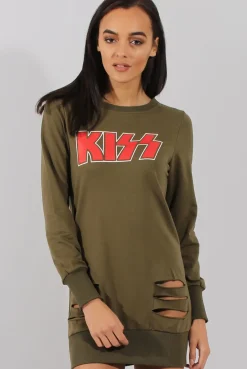 Rebellious Fashion Green Distressed Kiss Jumper Dress - Ferne