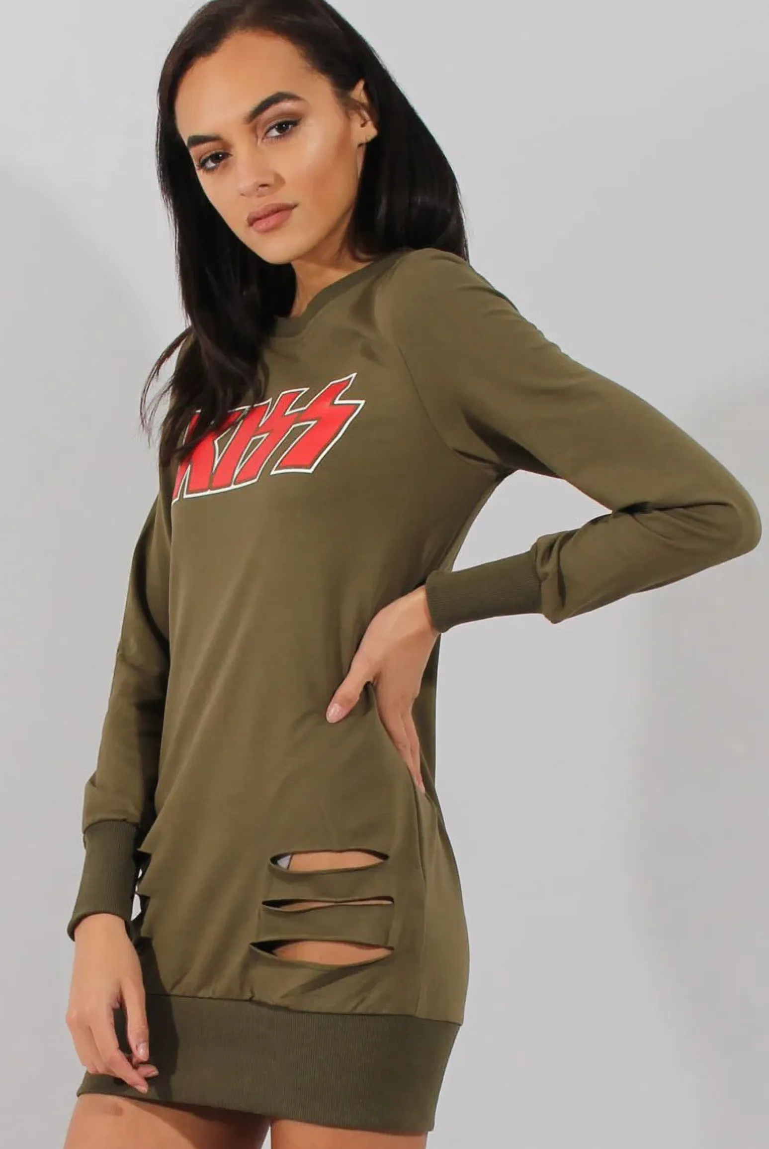 Rebellious Fashion Green Distressed Kiss Jumper Dress - Ferne