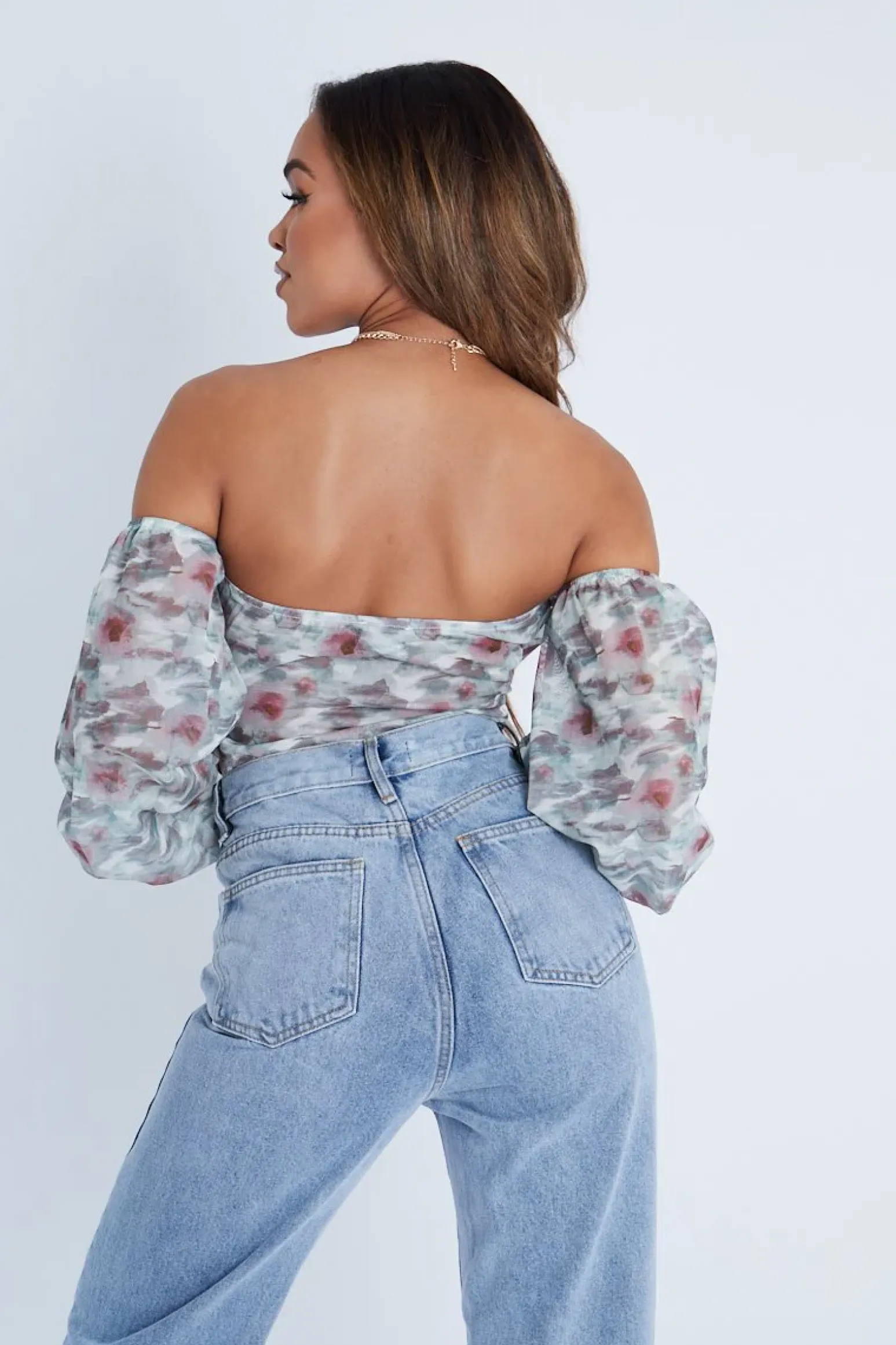 Rebellious Fashion Green Floral Bardot Off The Shoulder Mesh Bodysuit - Hayle