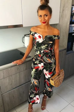 Rebellious Fashion Green Floral Belted Culotte Jumpsuit - Nayali