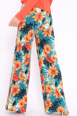 Rebellious Fashion Green Floral High Waist Flare Trousers - Tisha