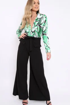 Rebellious Fashion Green Geometric Print Plunge Satin Bodysuit - Hetty