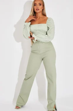 Rebellious Fashion Green Gingham Square Neckline Crop Top - Amora