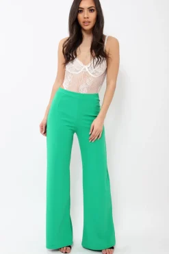 Rebellious Fashion Green High Waisted Flare Trousers - Kym