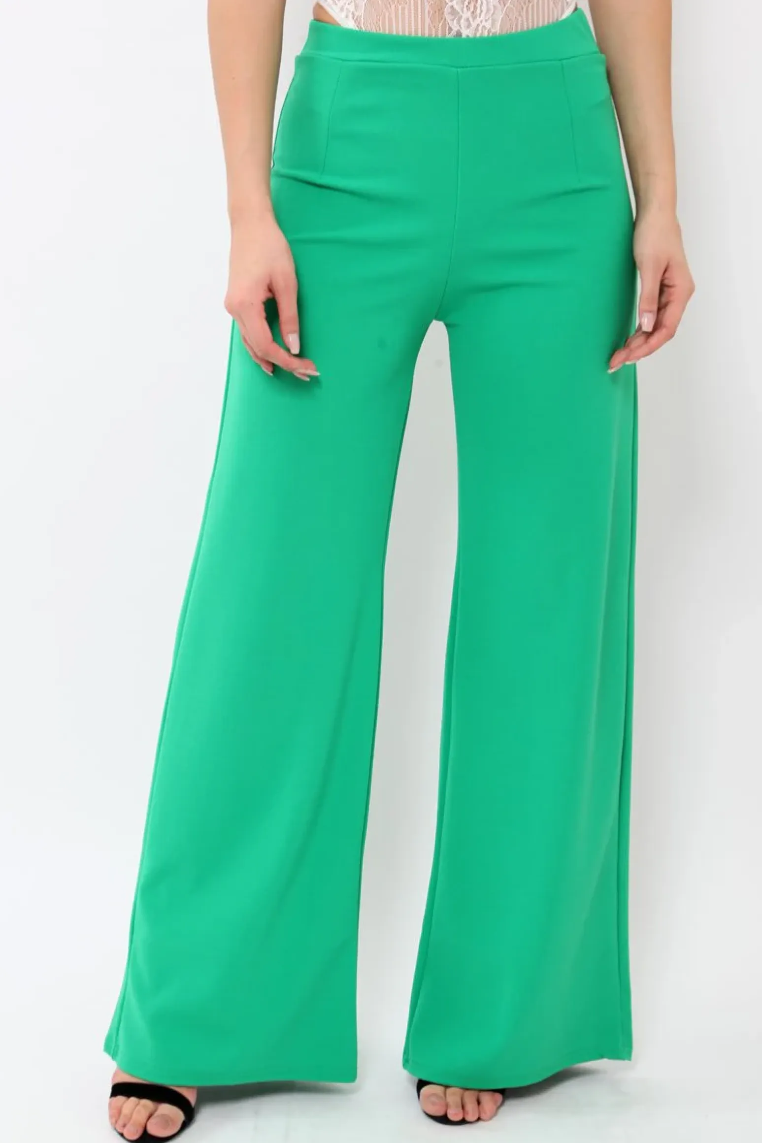 Rebellious Fashion Green High Waisted Flare Trousers - Kym