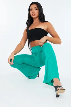 Rebellious Fashion Green Jersey Flare Trousers - Calla