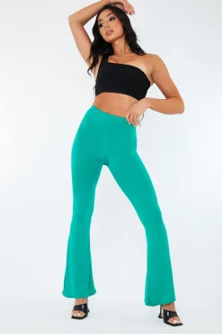 Rebellious Fashion Green Jersey Flare Trousers - Calla