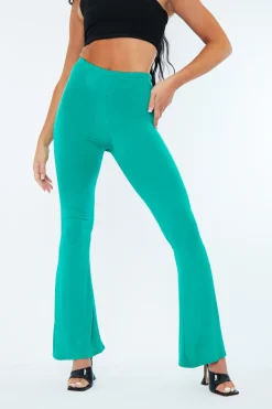 Rebellious Fashion Green Jersey Flare Trousers - Calla