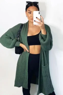 Rebellious Fashion Green Longline Knit Cardigan - Abbie