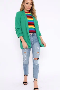 Rebellious Fashion Green Open Front Ruffled Sleeves Blazer - Kanna