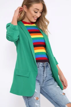 Rebellious Fashion Green Open Front Ruffled Sleeves Blazer - Kanna
