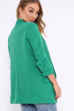 Rebellious Fashion Green Open Front Ruffled Sleeves Blazer - Kanna