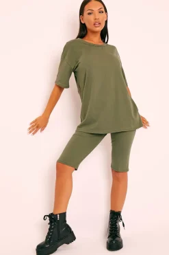 Rebellious Fashion Green Oversized T-shirt Cycling Shorts Co-ord - Bethanny