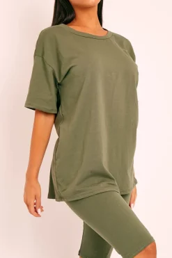 Rebellious Fashion Green Oversized T-shirt Cycling Shorts Co-ord - Bethanny