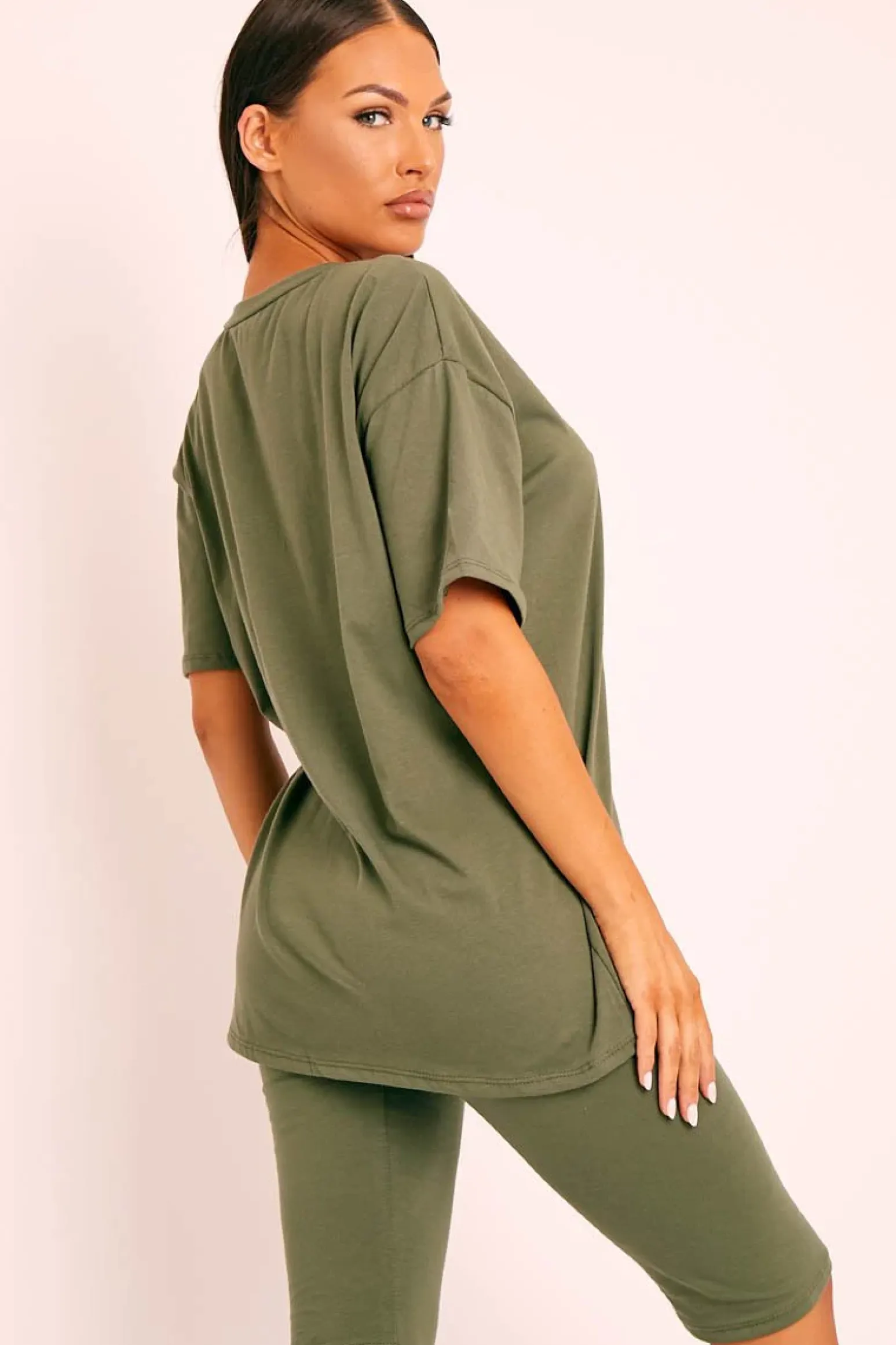 Rebellious Fashion Green Oversized T-shirt Cycling Shorts Co-ord - Bethanny