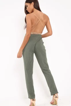 Rebellious Fashion Green Pinstripe Tapered Trousers - Paighton