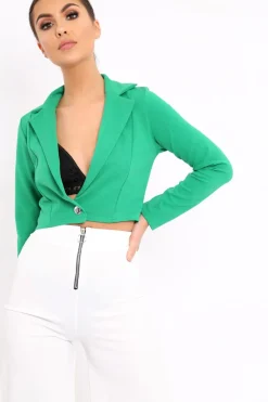 Rebellious Fashion Green Plunge Blazer Style Top - Elis