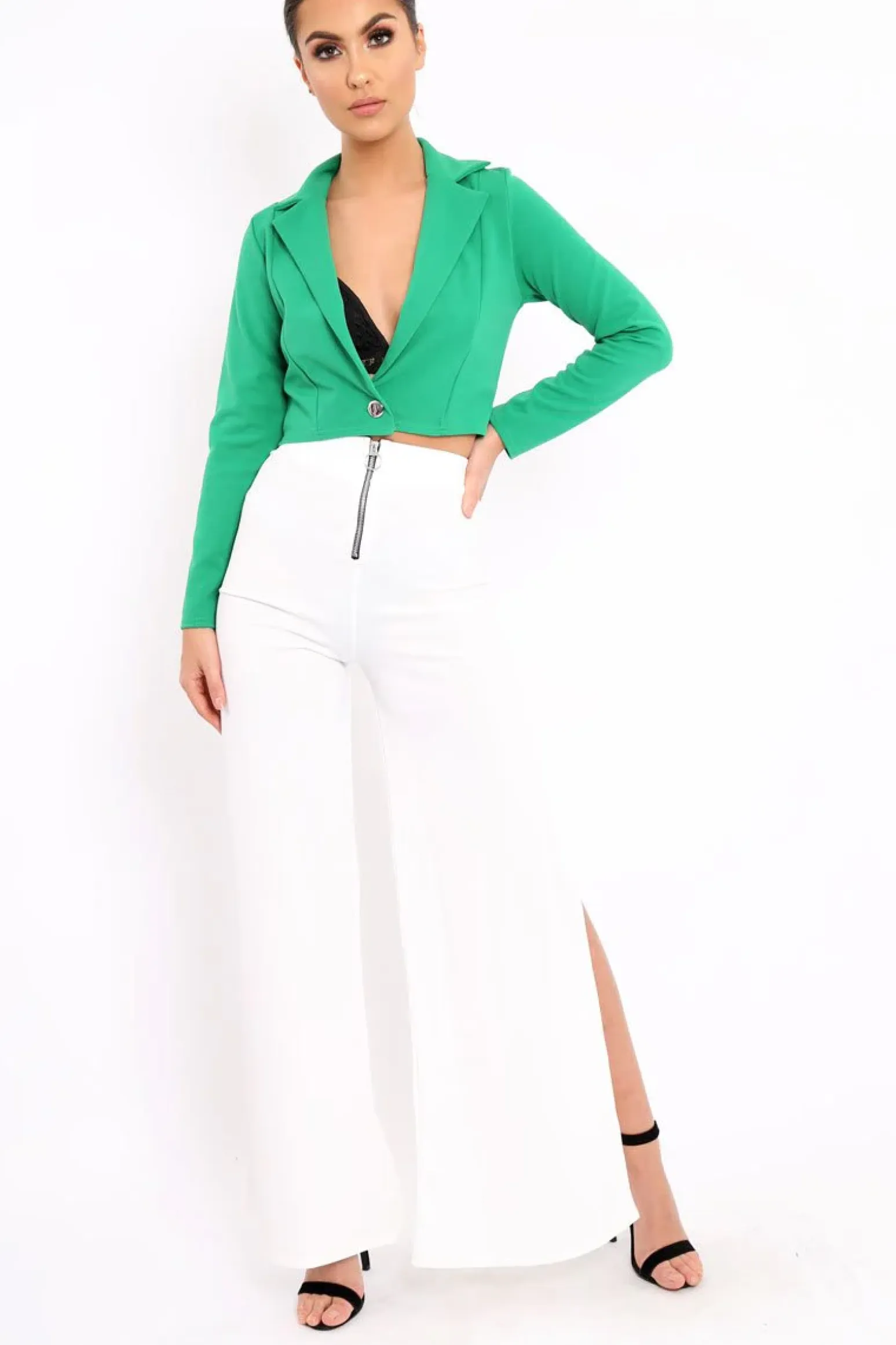Rebellious Fashion Green Plunge Blazer Style Top - Elis