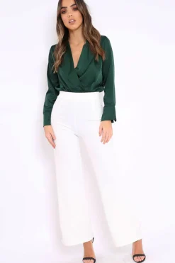 Rebellious Fashion Green Plunge Satin Bodysuit - Rebeka