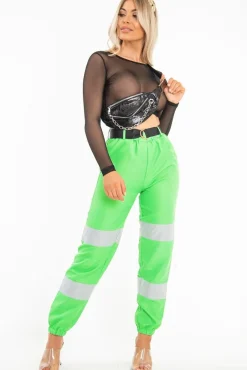 Rebellious Fashion Green Reflective Belted Trousers - Gennie