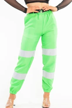 Rebellious Fashion Green Reflective Belted Trousers - Gennie