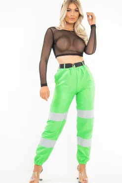 Rebellious Fashion Green Reflective Belted Trousers - Gennie