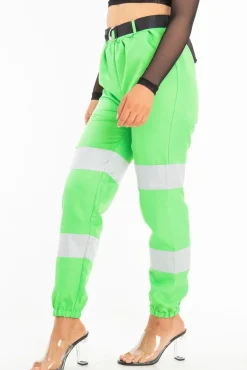 Rebellious Fashion Green Reflective Belted Trousers - Gennie