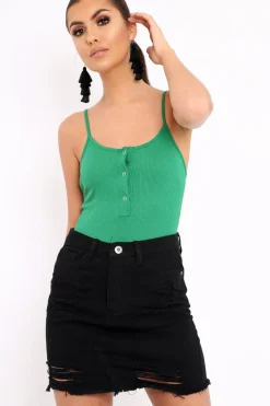 Rebellious Fashion Green Ribbed Popper Front Bodysuit - Baylee