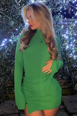 Rebellious Fashion Green Ribbed Thumb Detail Bodysuit - Rhylee