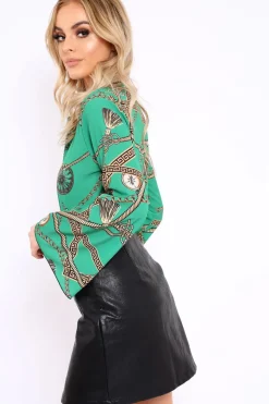 Rebellious Fashion Green Rope Print Plunge Bodysuit - Jani