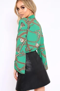 Rebellious Fashion Green Rope Print Plunge Bodysuit - Jani