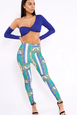 Rebellious Fashion Green Scarf Print Leggings - Lilyan