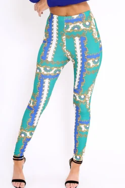 Rebellious Fashion Green Scarf Print Leggings - Lilyan