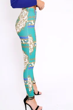 Rebellious Fashion Green Scarf Print Leggings - Lilyan