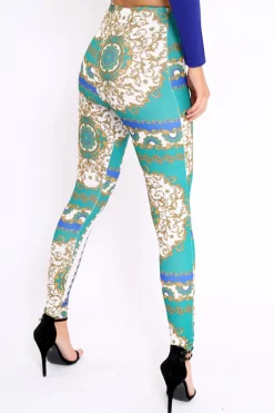 Rebellious Fashion Green Scarf Print Leggings - Lilyan