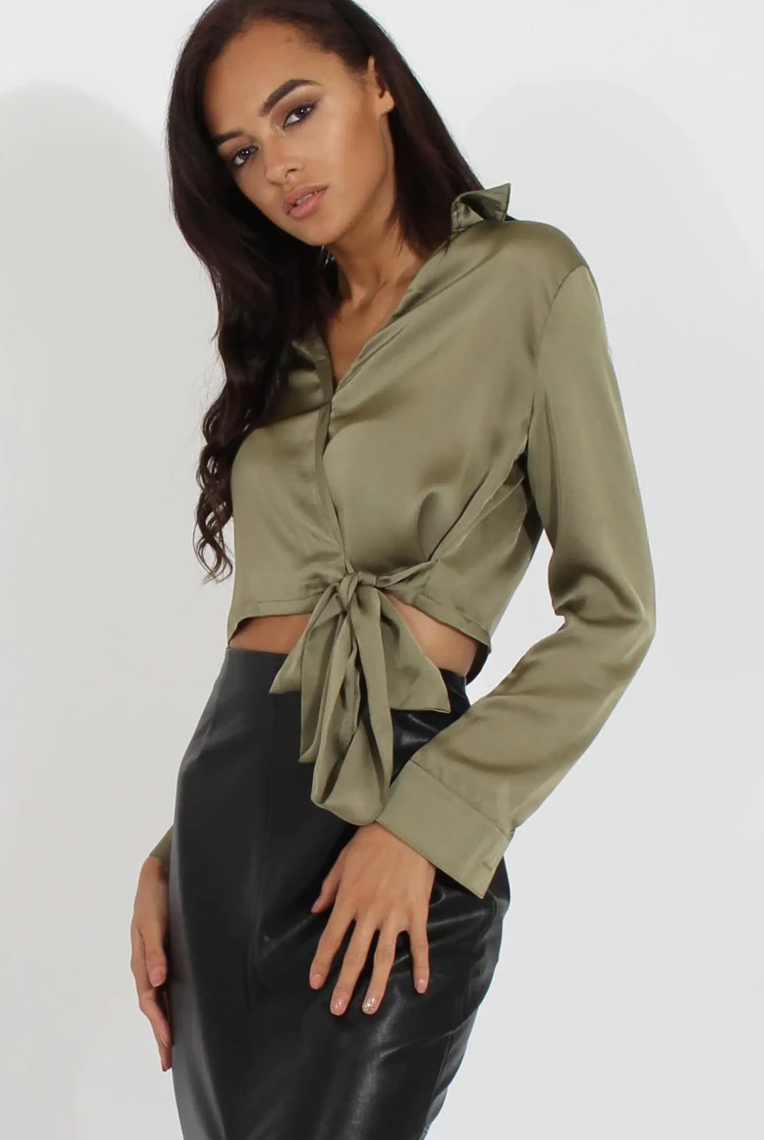 Rebellious Fashion Green Silk Wrap Crop Top - Danielle
