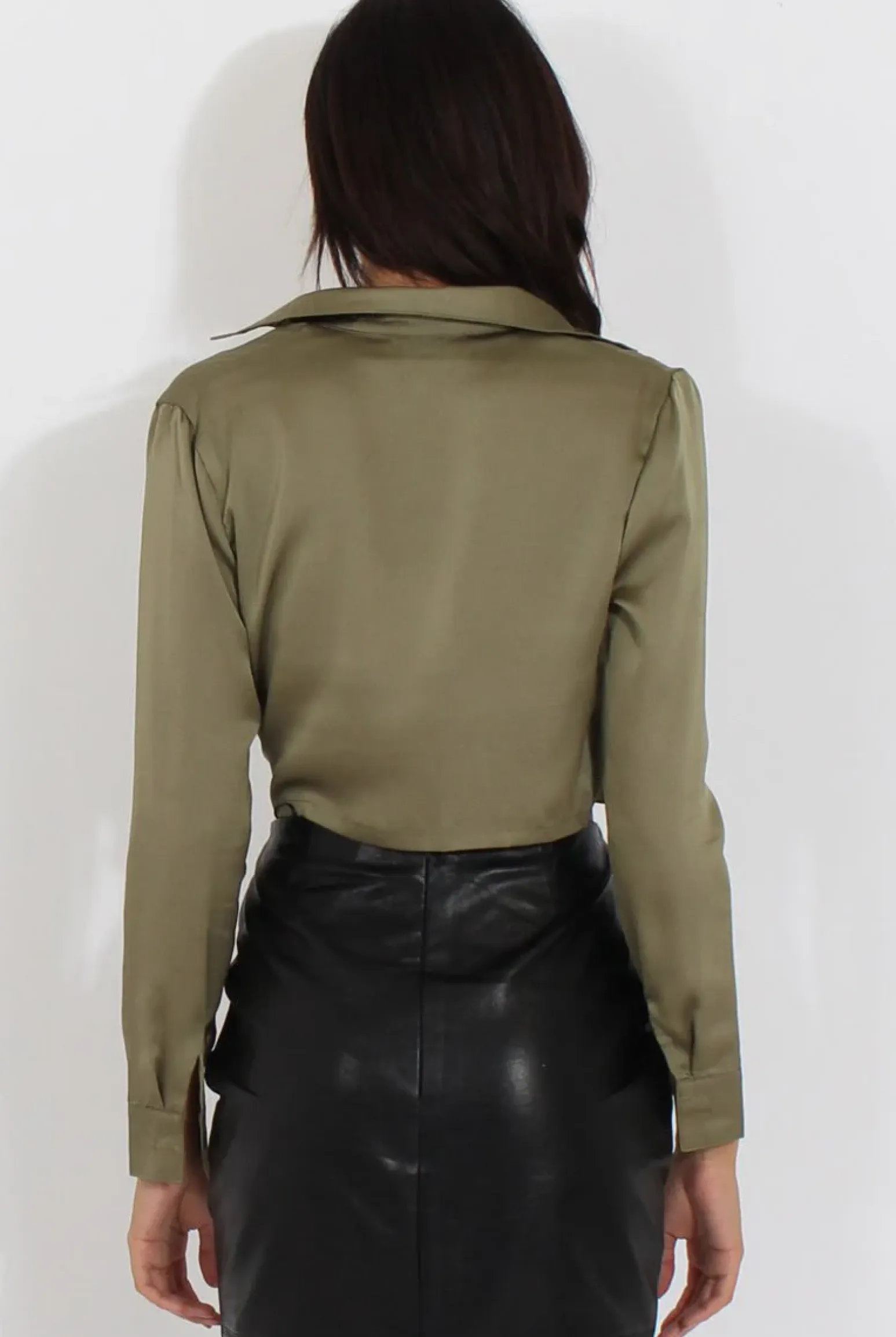 Rebellious Fashion Green Silk Wrap Crop Top - Danielle