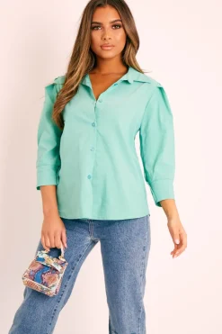 Rebellious Fashion Green 3/4 Sleeve Button Shirt - Gelila