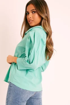 Rebellious Fashion Green 3/4 Sleeve Button Shirt - Gelila