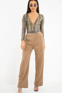 Rebellious Fashion Green Snake Plunge Coated Long Sleeve Bodysuit - Clemmie