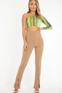 Rebellious Fashion Green Snake Print One Sleeve Crop Top - Preesha