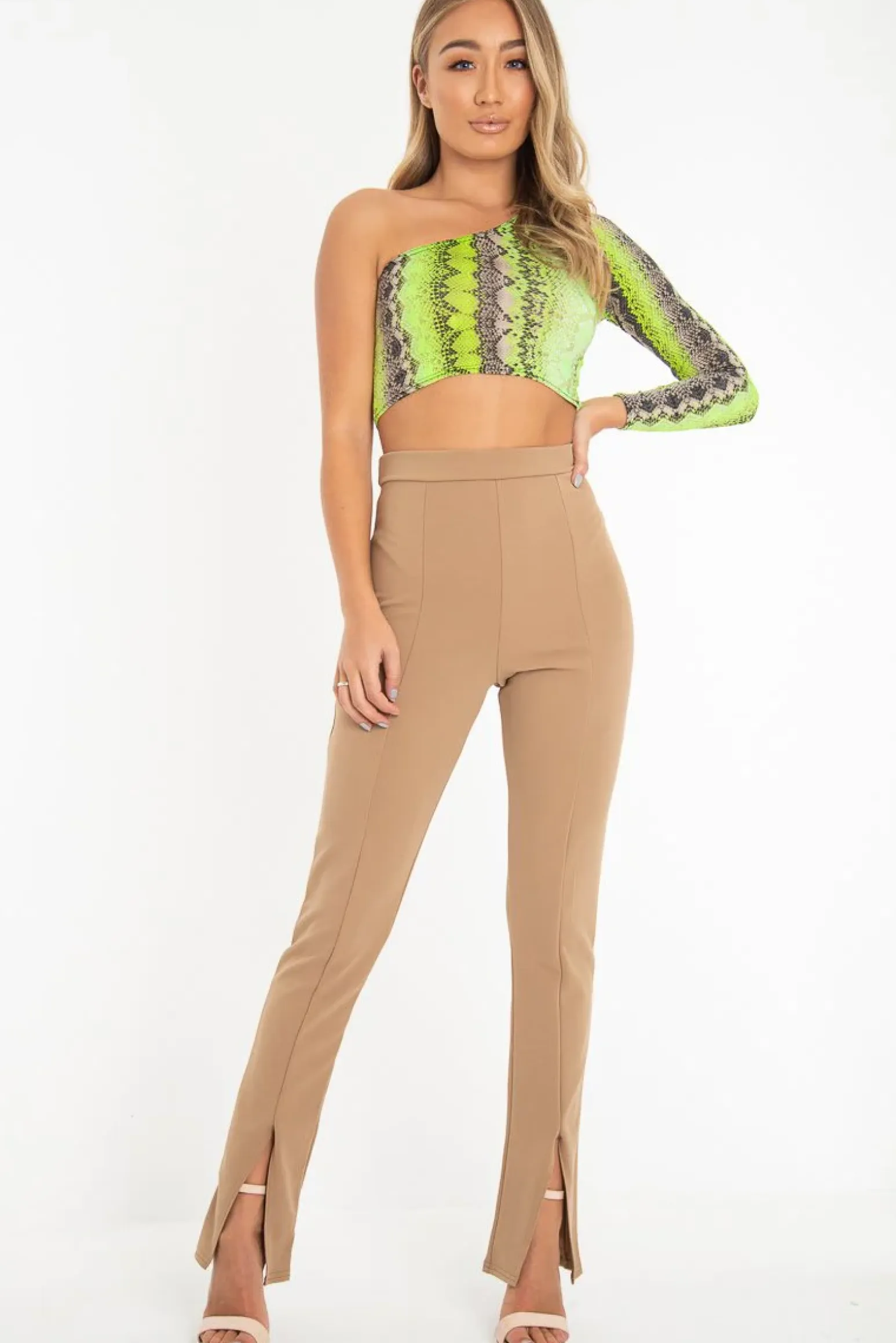 Rebellious Fashion Green Snake Print One Sleeve Crop Top - Preesha