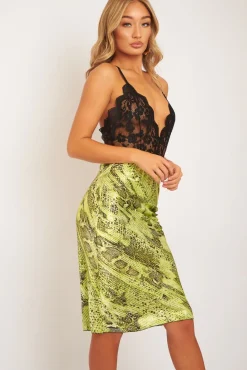 Rebellious Fashion Green Snake Satin Midi Skirt - Klover