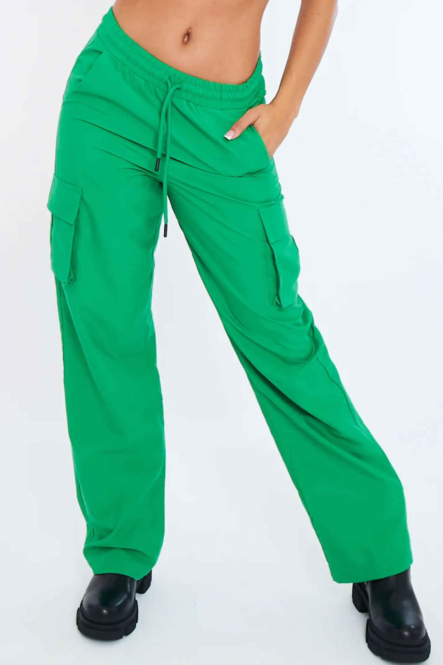 Rebellious Fashion Green Straight Leg Cargo Trousers - Aida