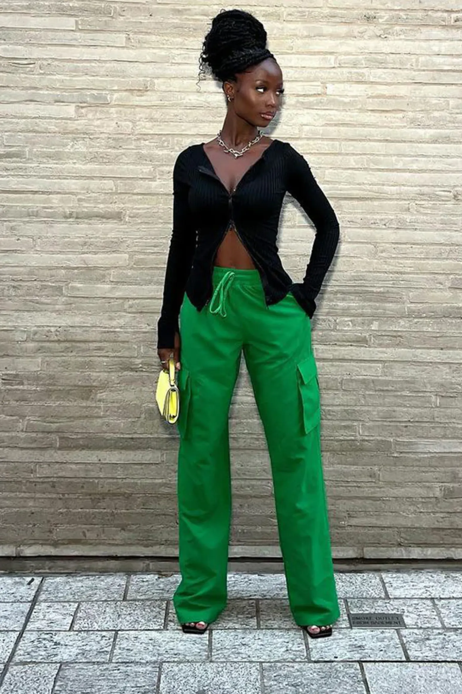 Rebellious Fashion Green Straight Leg Cargo Trousers - Aida